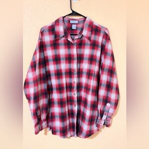 NorthWest Blue Flannel Shirt XL Red Black White Plaid Button Front 100% Cotton